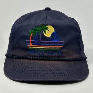 Vintage 80s Myrtle Beach Hat Baseball Cap South Carolina Rope Cord Snapback Blue